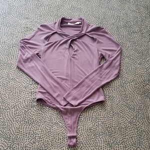 ASTR The Label Cutout Ribbed Purple Bodysuit